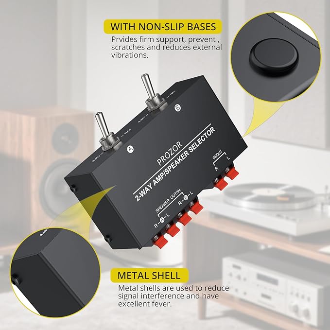 PROZOR 2-Zone Speaker Switch Box, 2-Way Amp/Speaker Selector
