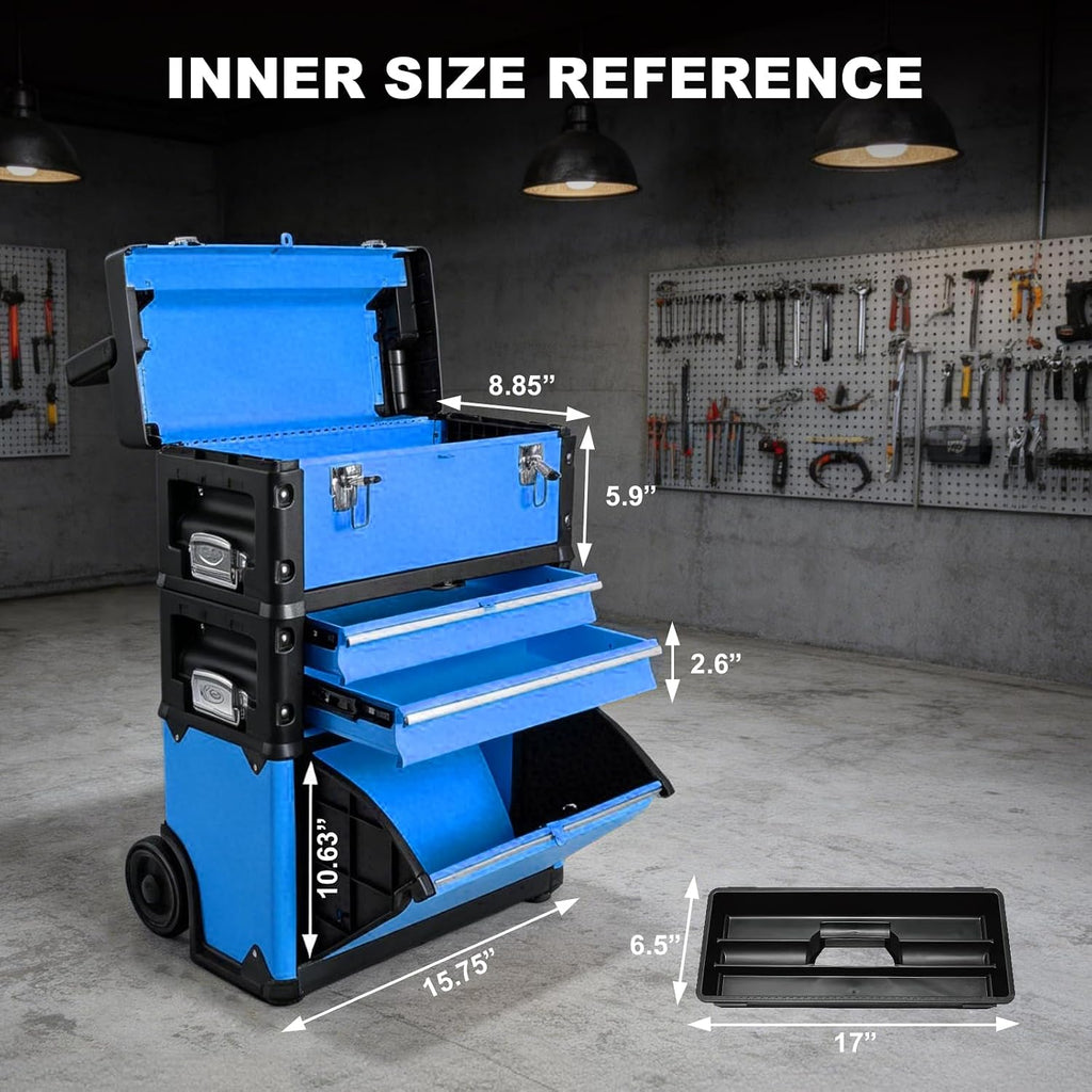 stackable rolling tool box portable metal toolbox organizer, close-up detail