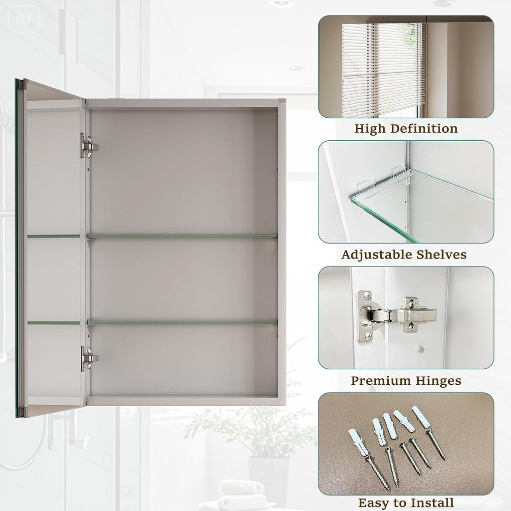 16" x 24" Bathroom Medicine Cabinet Mirror, Aluminum Frame Silver