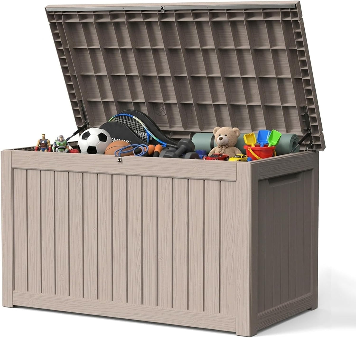 300 Gallon Outdoor Storage Box Waterproof Lockable Resin Deck Box Large, Patio Storage Bin for Pool Accessories Cushion Furniture, Garden Tools, UV-Resistant Outside Delivery Grey