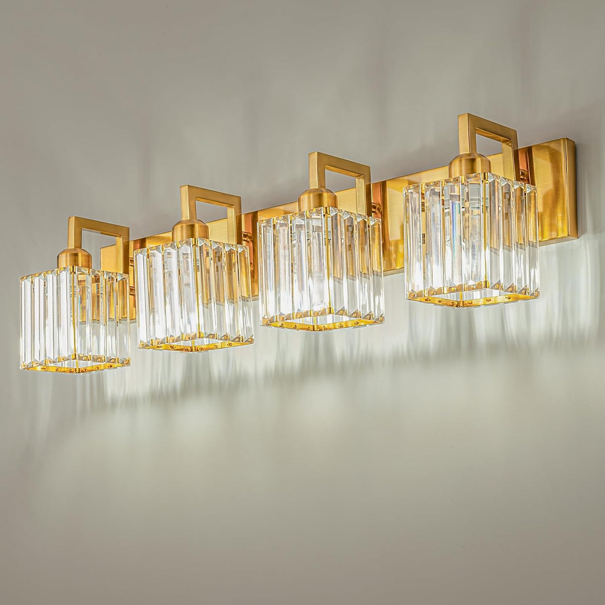 FDPBY Modern Crystal Bathroom Vanity Light 4-Lights Gold Brushed Brass Finish