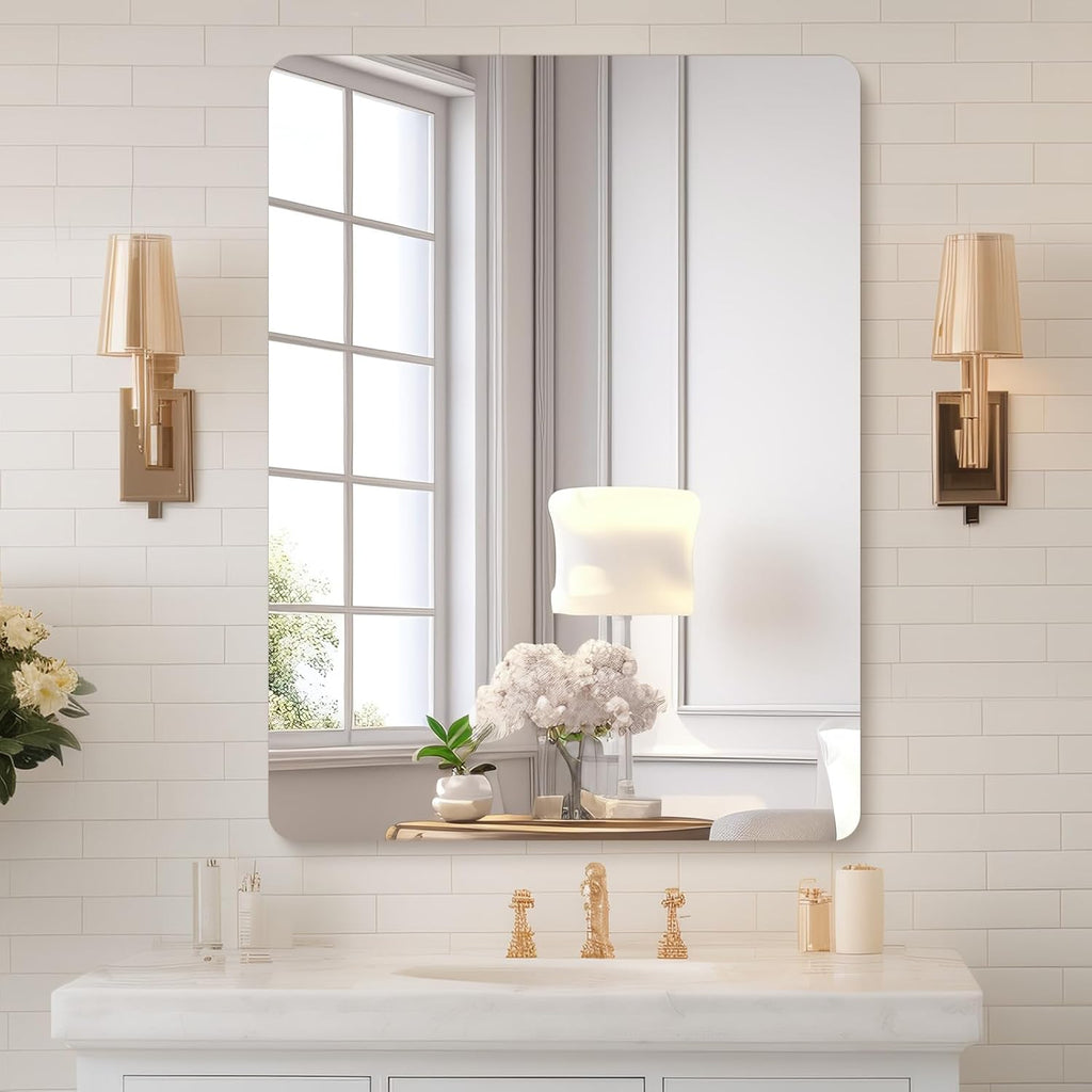 Mirrorons 18x24 Frameless Bathroom Mirror, Rounded Corner Bathroom Vanity Mirror