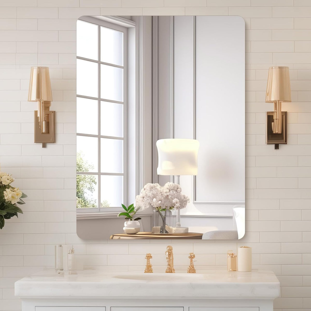 Mirrorons 18x24 Frameless Bathroom Mirror, Rounded Corner Bathroom Vanity Mirror