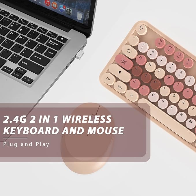Wireless Keyboard and Mouse, KOOTOP Cute Keyboard and Mouse, 2.4G Wireless