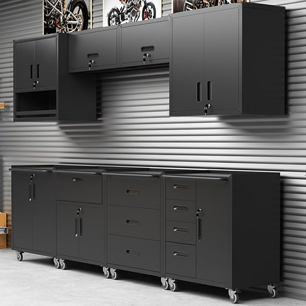 Black Garage Storage Cabinets System 6 PCS Workshop Set with Drawers Locking Heavy Duty Rolling Cart with Adjustable Shelves Garage Tool Workbench Cabinets,6pcs-1