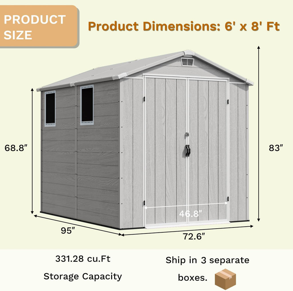 devoko 6x8 ft resin outdoor storage shed with shown in use