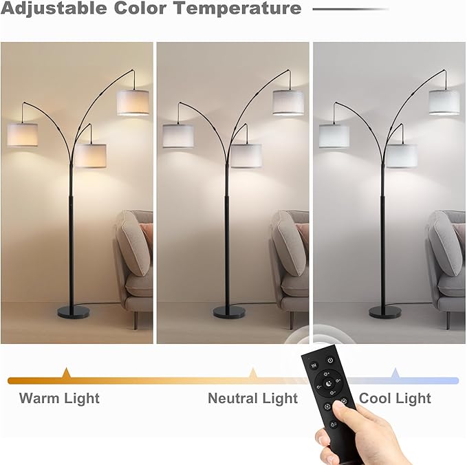 Fansdrick Floor lamp with Remote, 3 Light Arc Floor Lamps