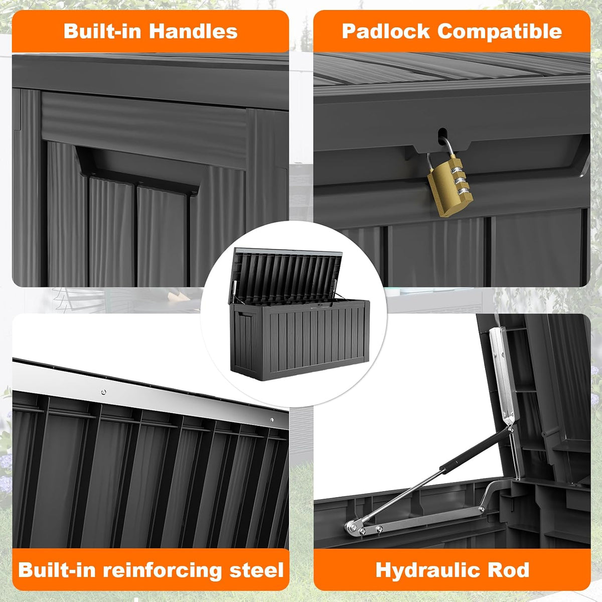 easyup 80 gal resin outdoor storage box waterproof, close-up detail