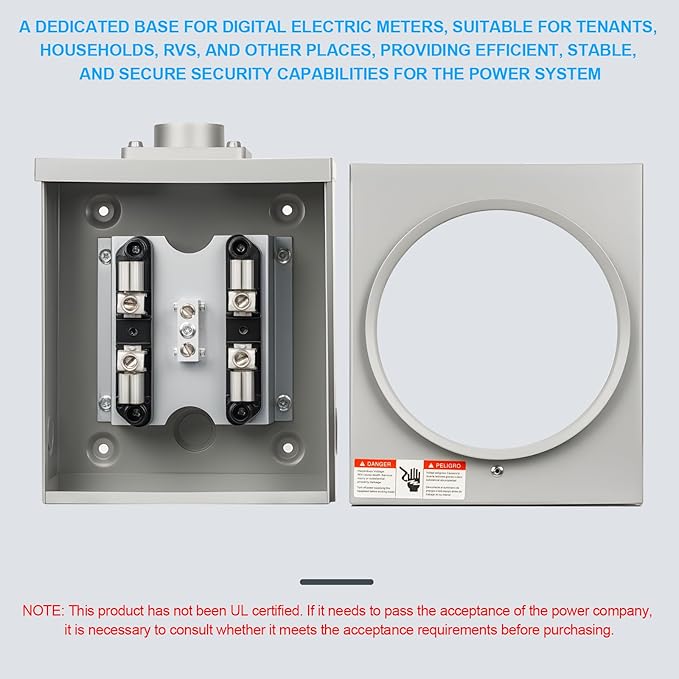 100 Amp Meter Socket, 4 Jaw Meter Base, 600V 3 Wire Ring Type,