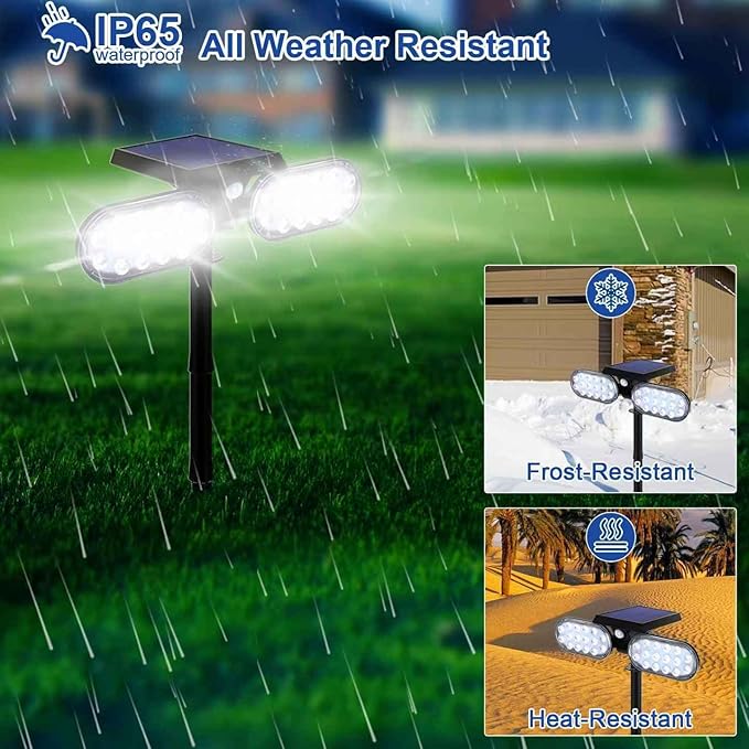 EMANER Motion Solar Lights Outdoor, Solar Floodlight, Stay On or Motion Sensor (2-Pack)