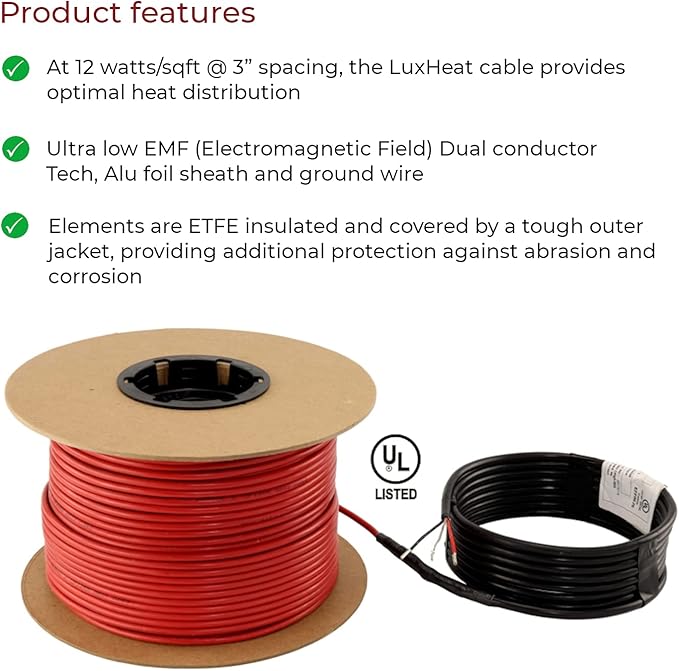 LuxHeat 70sqft Floor Heating Cable Kit - 240v In Floor Electric Heater Kit -