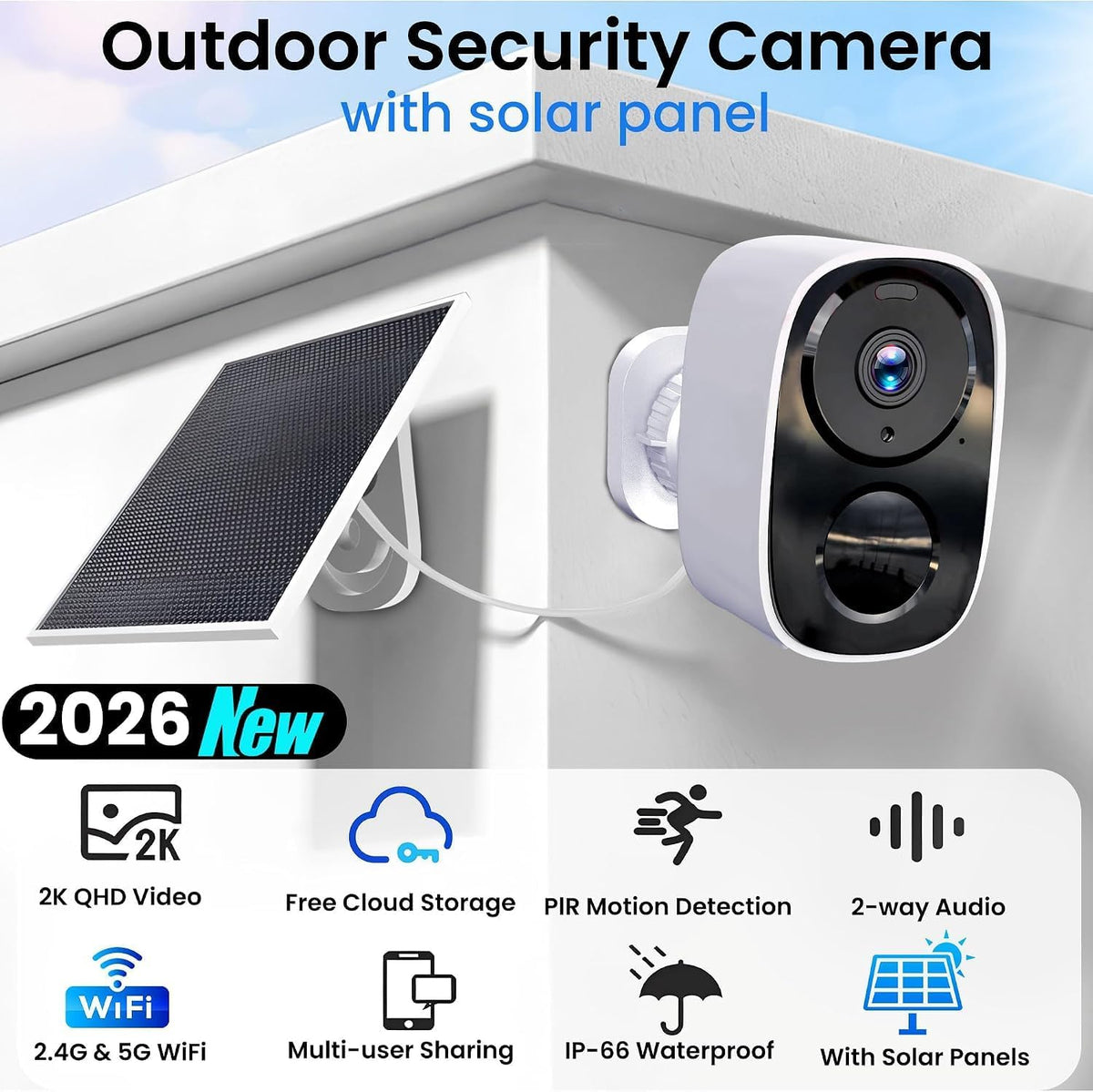 2.4g&5g solar security cameras wireless outdoor with free shown in use