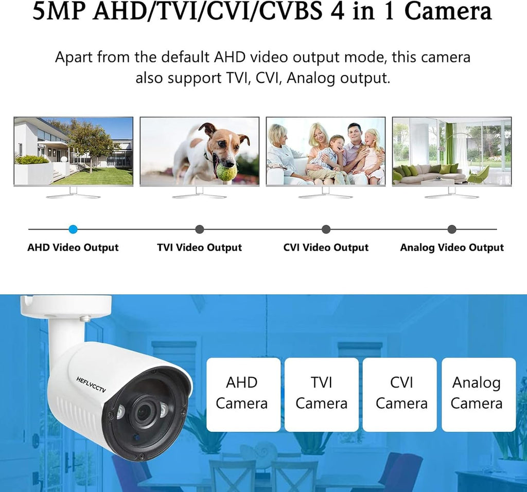 5mp security camera 4-in-1 cctv bullet wired cam,ahd/tvi/cvi/cvbs showing dimensions