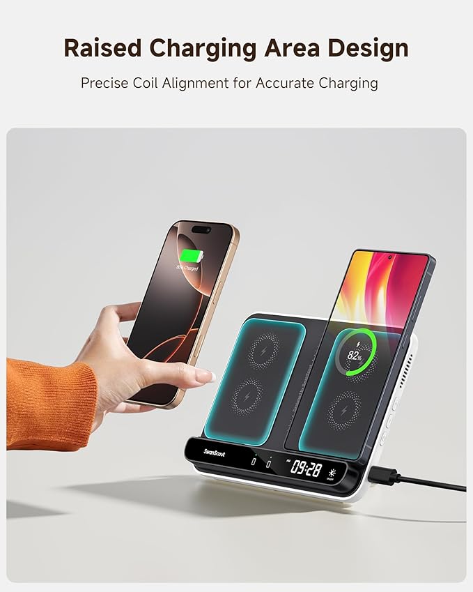 Dual Wireless Charger Stand, SwanScout 504, Foldable Wireless Charging Station