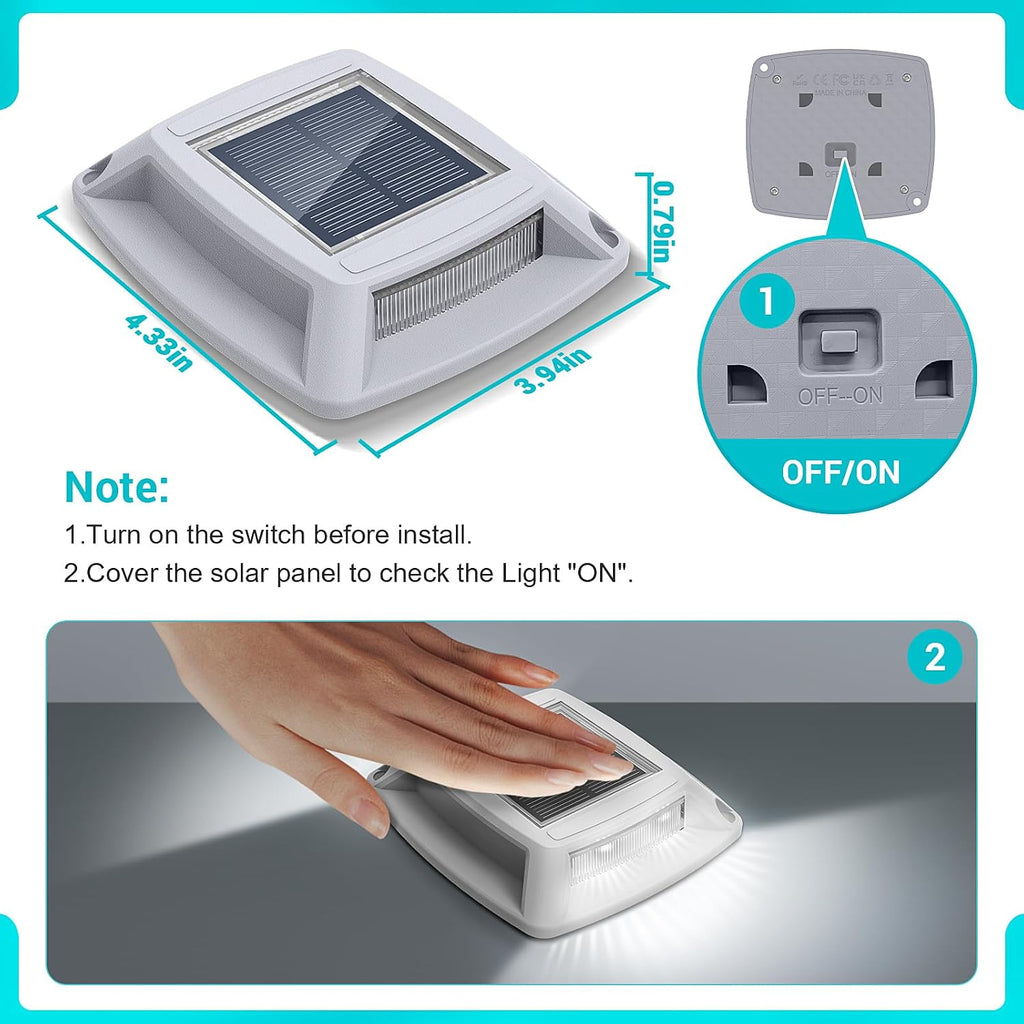 solar driveway lights outdoor 16 pack, ip68 waterproof showing dimensions