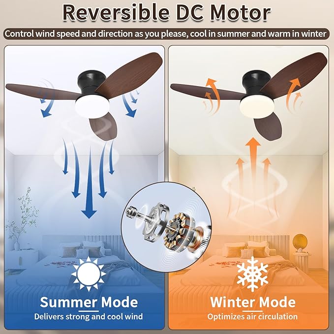 Glowall Small Ceiling Fan with Lights and Remote, Small Quiet, DC Motor