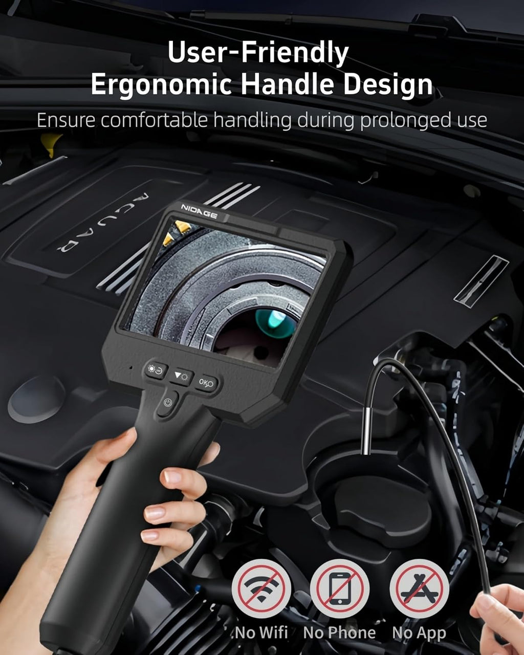 3.9mm endoscope camera with light, 1920p hd borescope showing dimensions