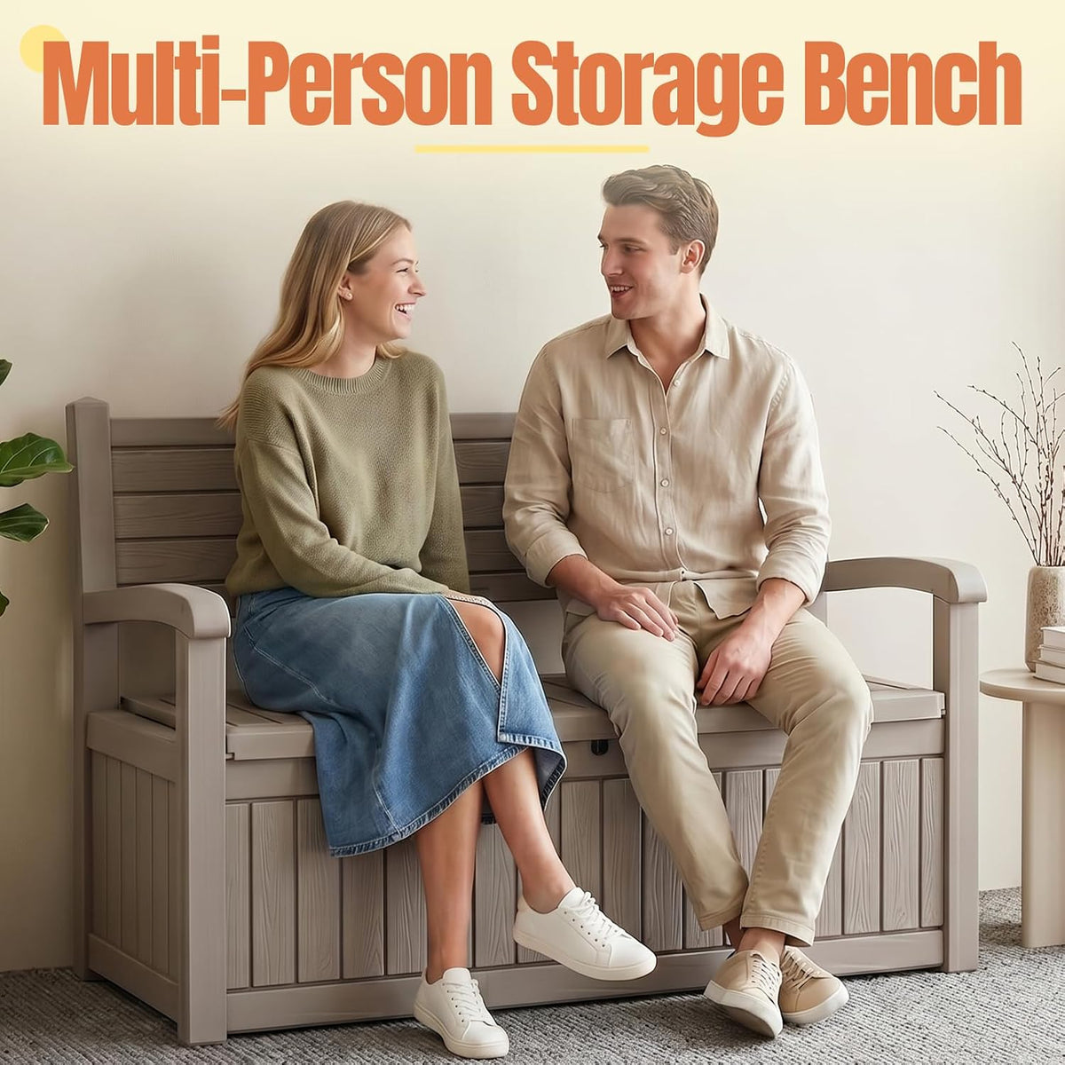 storage bench outdoor deck box, 120 gallon lockable on a desk or shelf