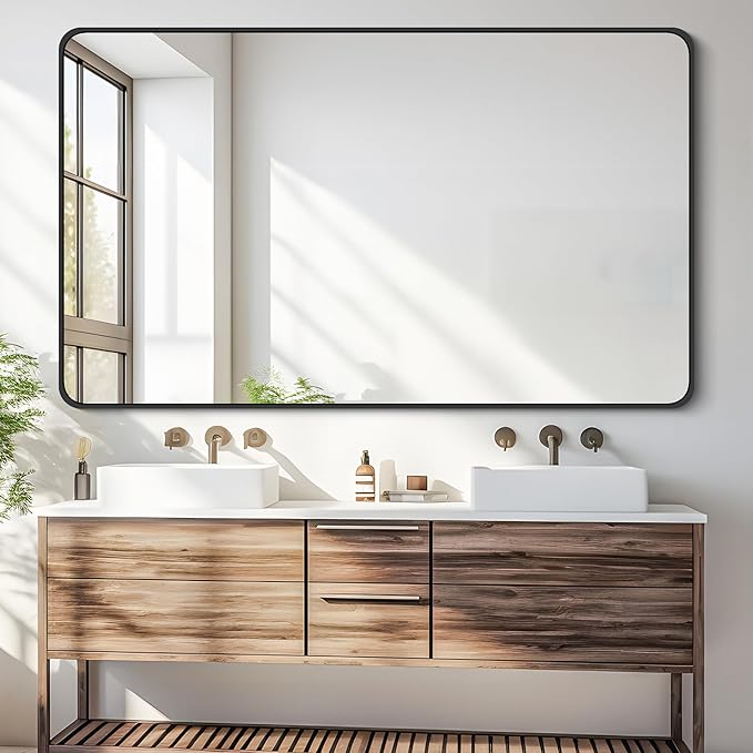 30 x 50 Inch Bathroom Mirror, Matte Black Wall Mirror