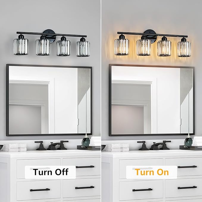 FDPBY Modern 4 Light Crystal Vanity Light, Plating Black Vertical Bathroom