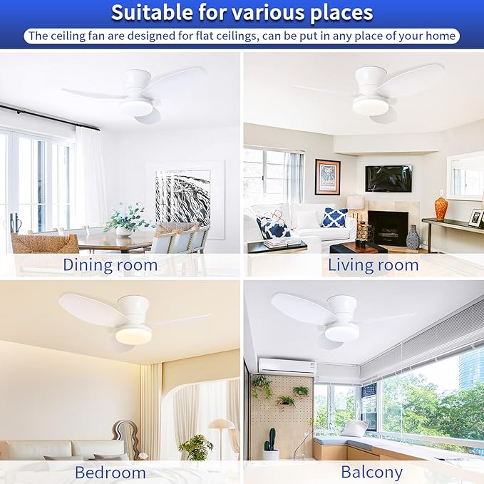 Glowall Small Ceiling Fan with Lights, 32 Inch Flush Mount with Remote Control