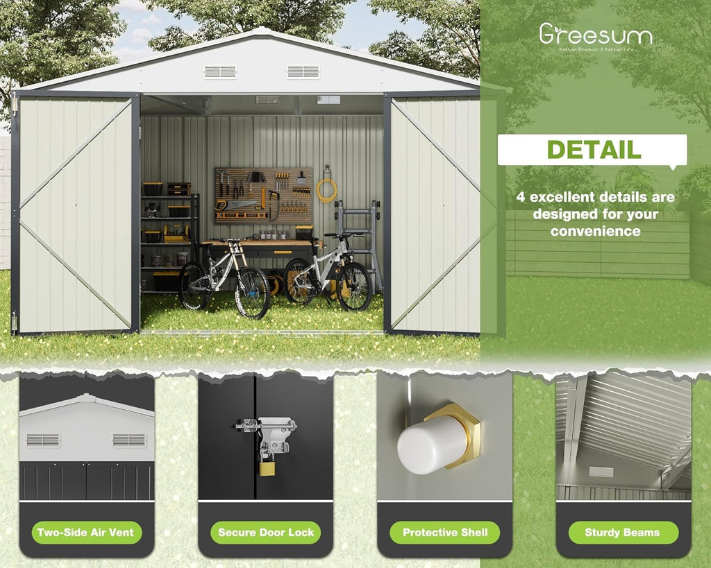 greesum 10x8ft outdoor storage shed utility tool shed showing dimensions