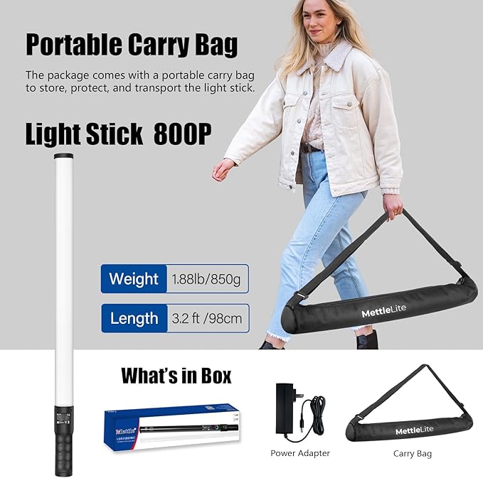 Mettlelite LS800P RGB Pixel LED Light Stick, Handheld Full Color RGBWW