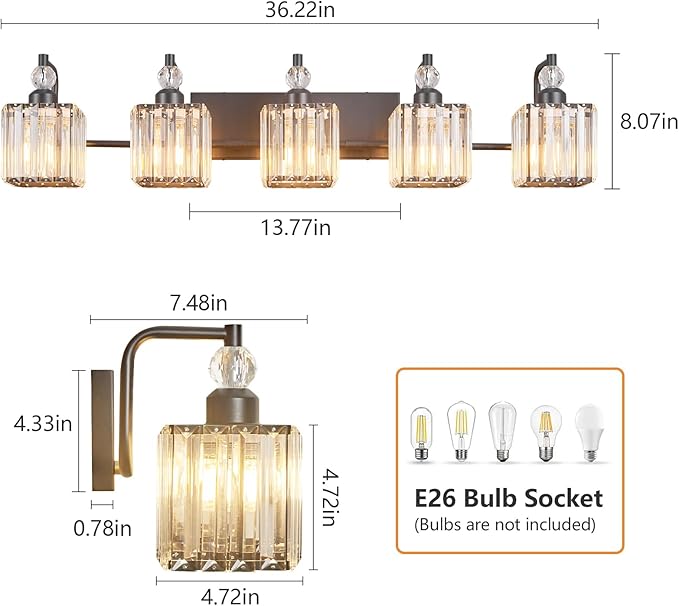 BBLLWJ 5 Light Bathroom Vanity Light Modern Black Vanity Light Fixtures