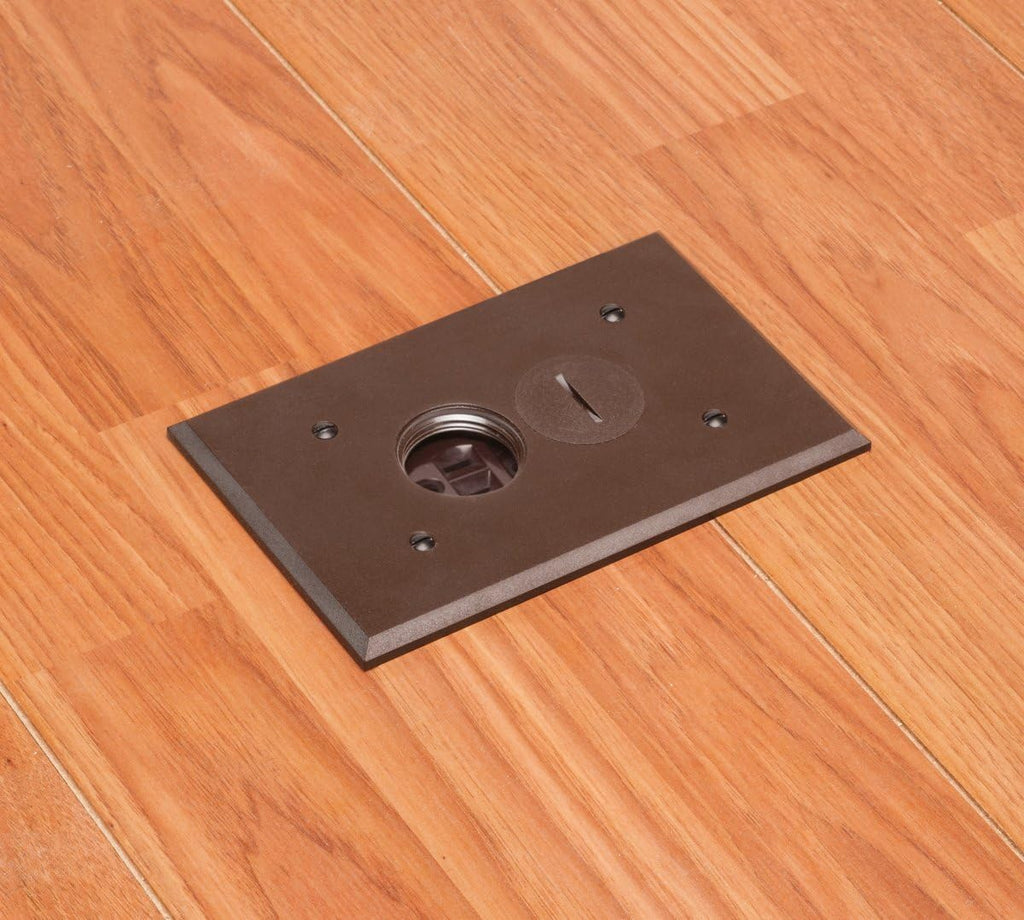 arlington flbr101br electrical box floor kit with outlet, close-up detail