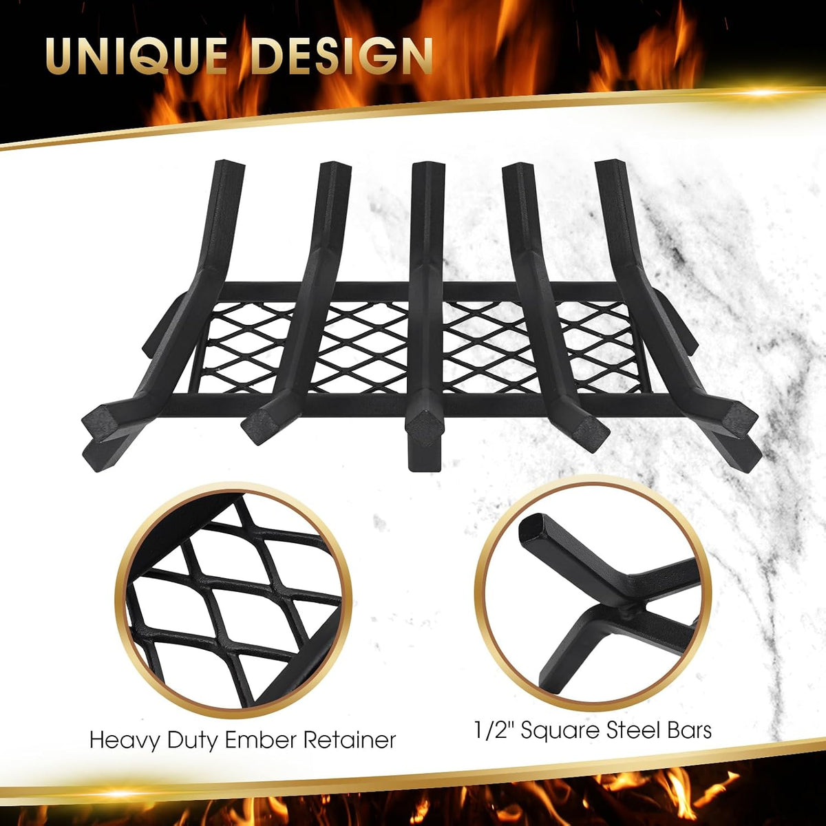 Good GAIN Fireplace Grate 20in Heavy Duty w/Ember Retainer,Fire Log Grates