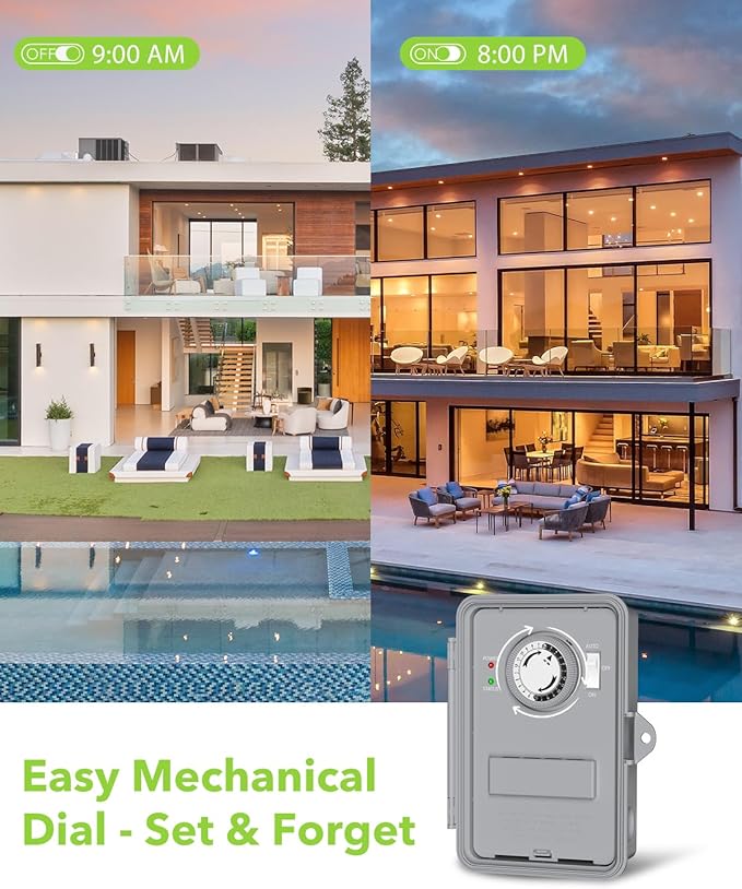 BN-LINK Pool Pump Timer, Outdoor Mechanical Timer Box, Heavy Duty 24 Hour
