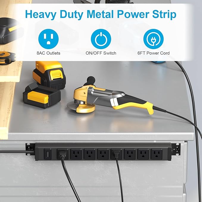 HHSOET 2 Pack Metal 360° Rotating Mountable Power Strip, 8 Outlet Gaming Table