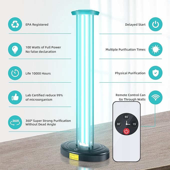 JTAPURE 100W UV Light, Ultraviolet Lamp Purifier