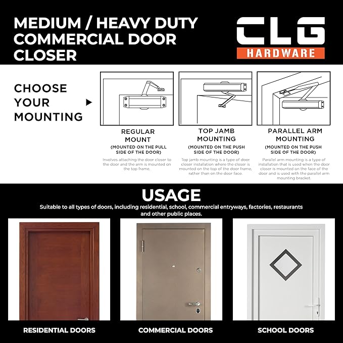 CLG HARDWARE Medium/Heavy Duty Commercial Door Closer DC7016