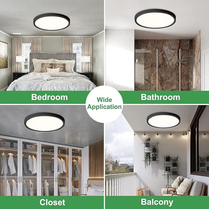 6PK 15.8 Inch LED Flush Mount Ceiling Light Black, 3000K/4000K/6000K CCT
