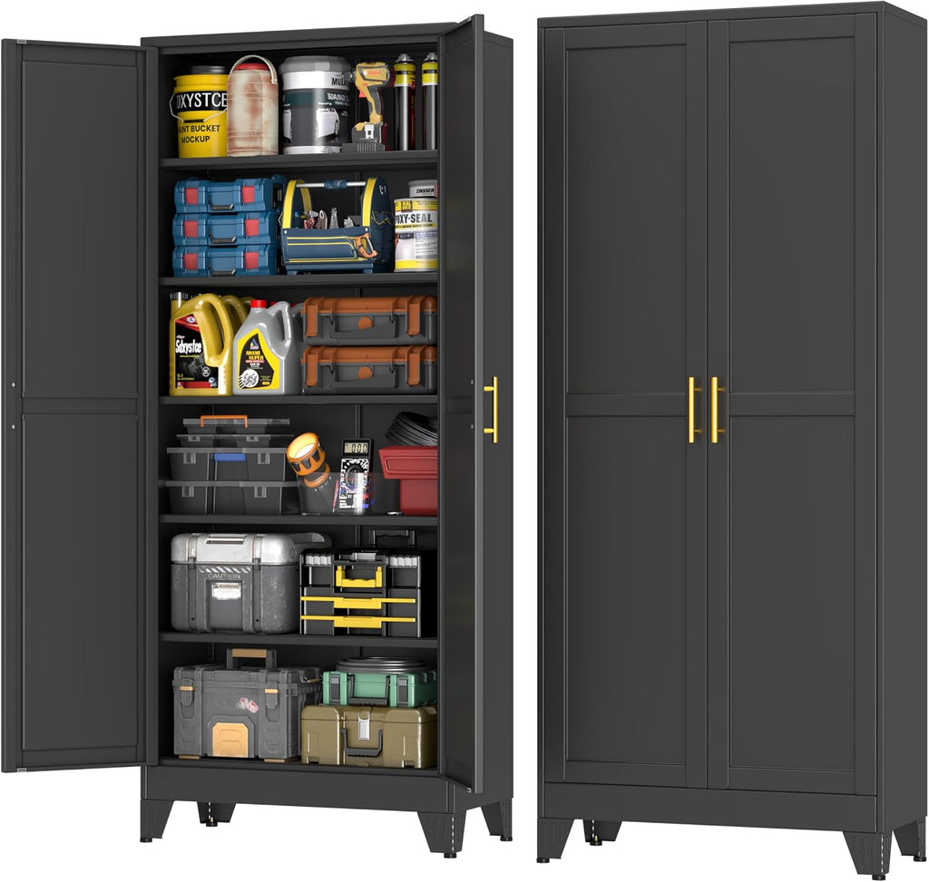 pozdeg 75" Black Heavy Duty Metal Garage Storage Cabinet