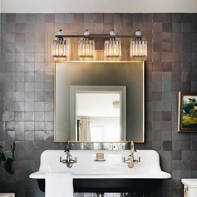 FDPBY Vanity Lights 4-Light Modern Crystal Vanity Light Sand Black Bathroom