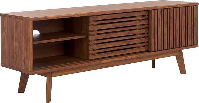 SAFAVIEH ESMA TV Stand for up to 65" Flatscreen – Walnut Brown, Sliding Doors