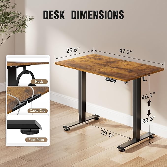 Veken 47.2" Standing Desk, Adjustable Height Office Desk