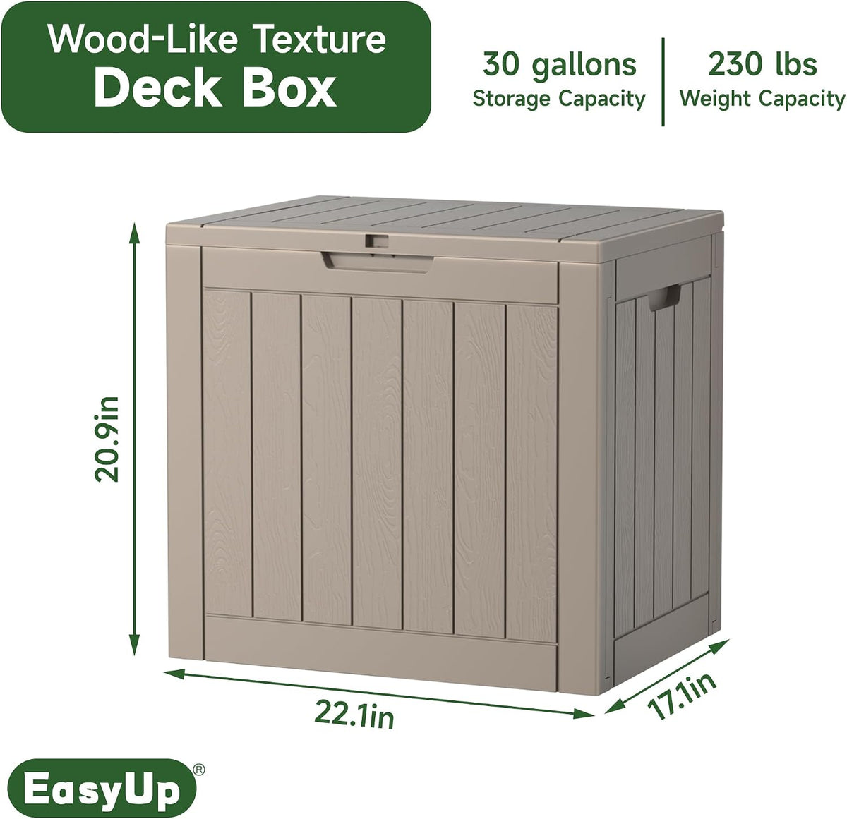 easyup 30 gal outdoor storage box waterproof uv, close-up detail