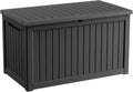 Outdoor Waterproof Resin Storage Deck Box Lockable Outside Bench UV Resistant Bin Patio Porch Furniture Pool Float Garden Tool Cushion (Black, 280 Gallon)