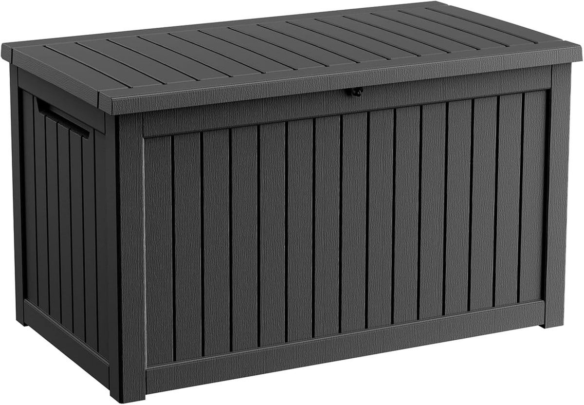 Outdoor Waterproof Resin Storage Deck Box Lockable Outside Bench UV Resistant Bin Patio Porch Furniture Pool Float Garden Tool Cushion (Black, 280 Gallon)