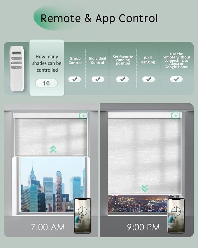 Yoolax Motorized Blinds App Control, Light Filtering Motorized Shades