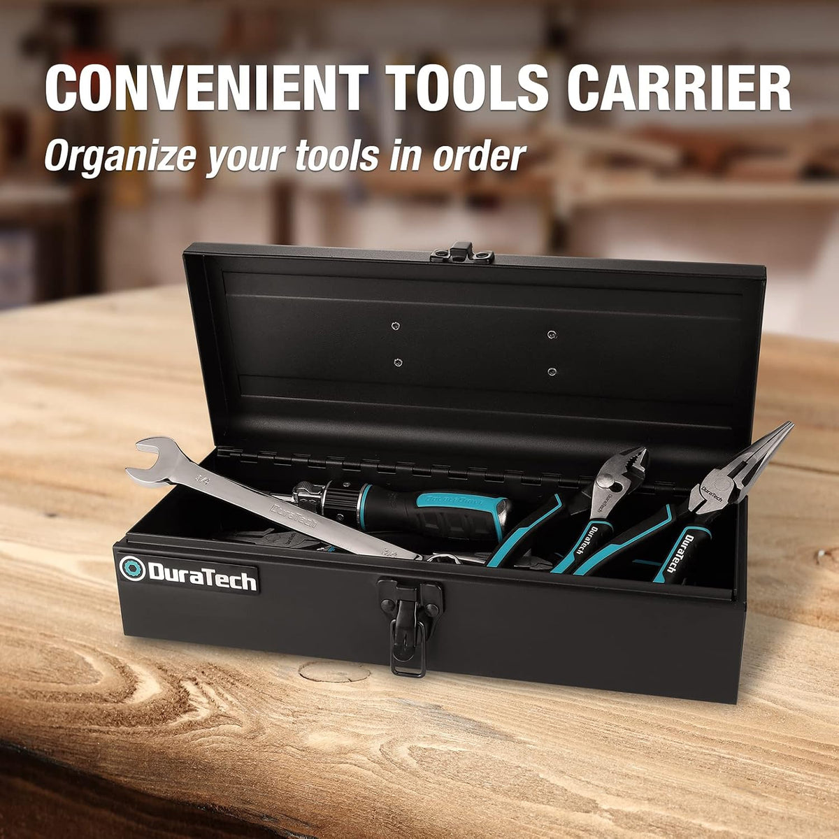 duratech 15" metal tool box, portable steel toolbox, package contents