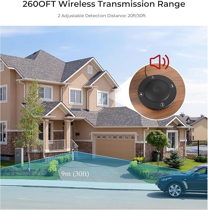 eMACROS Single Base Station Long Range Solar Wireless Driveway Alarm &