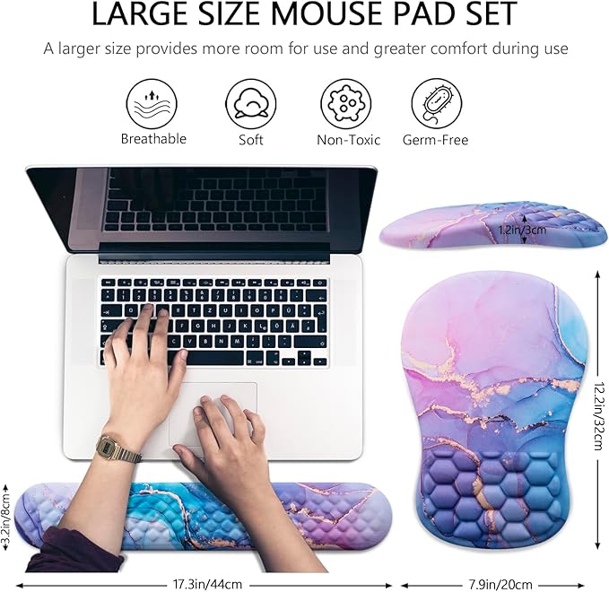 Mouse Pad Wrist Support, Laokiiy 2 in1 Keyboard Wrist Rest+ Ergonomic Mouse Pad
