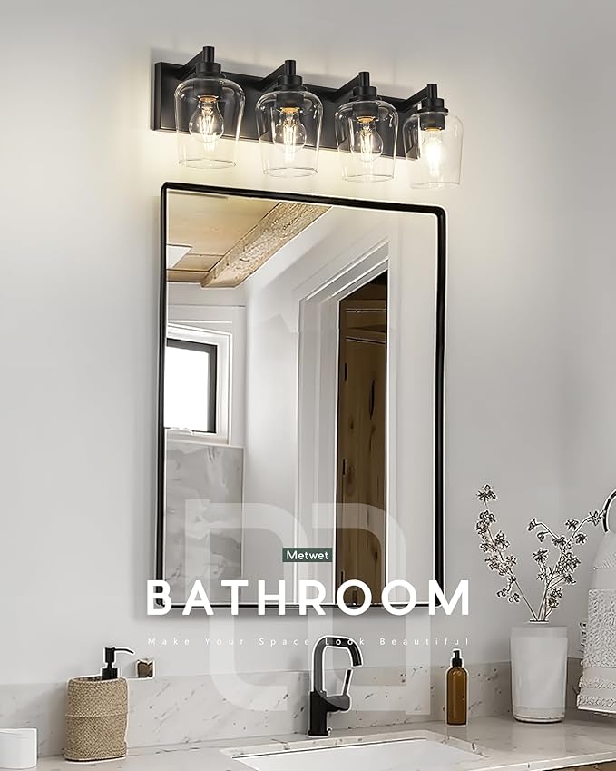METWET Bathroom Light Fixtures, 4-Light Modern Vanity Light