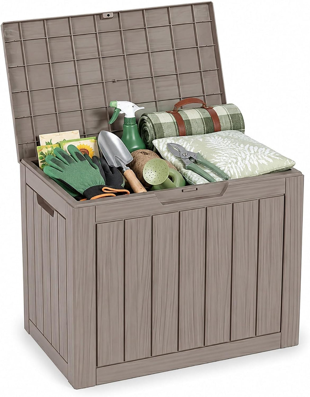 Outdoor Storage Box Resin Deck Box Waterproof Gray Brown 32 Gallon