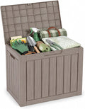 Outdoor Storage Box Resin Deck Box Waterproof Gray Brown 32 Gallon