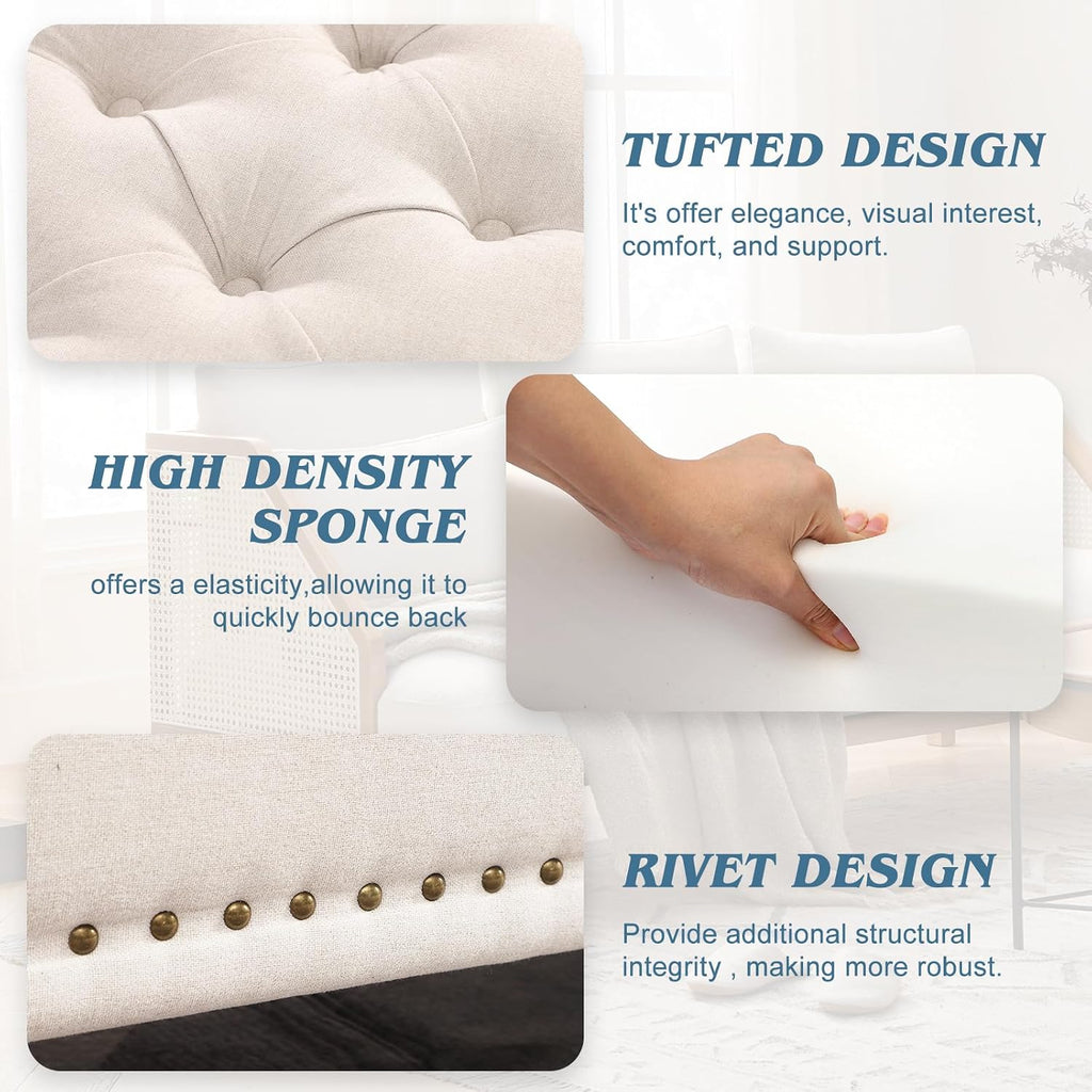 51" storage bench for bedroom, tufted storage ottoman showing dimensions
